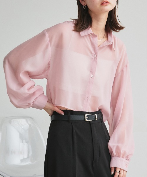 ad thie(アドティエ)の「シアーショート丈シャツ(シャツ/ブラウス・レディース・ライトグレー/ピンク/ブルー/ブラック/ライトブルー/ライトピンク/オフホワイト・FREE)」の22枚目の写真