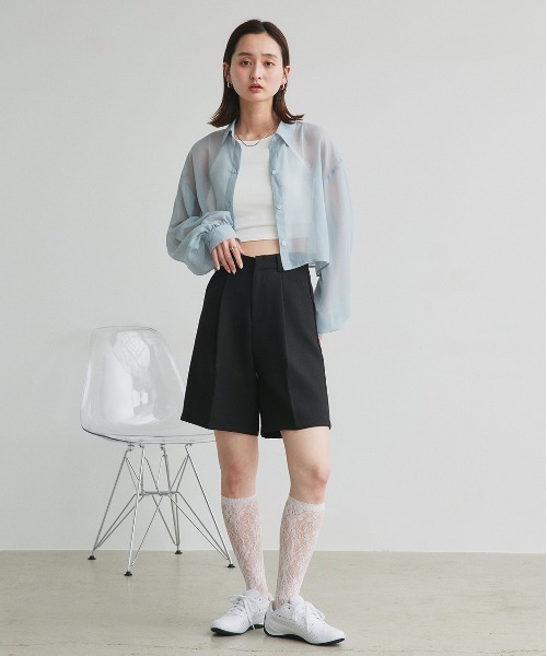 ad thie(アドティエ)の「シアーショート丈シャツ(シャツ/ブラウス・レディース・ライトグレー/ピンク/ブルー/ブラック/ライトブルー/ライトピンク/オフホワイト・FREE)」の12枚目の写真