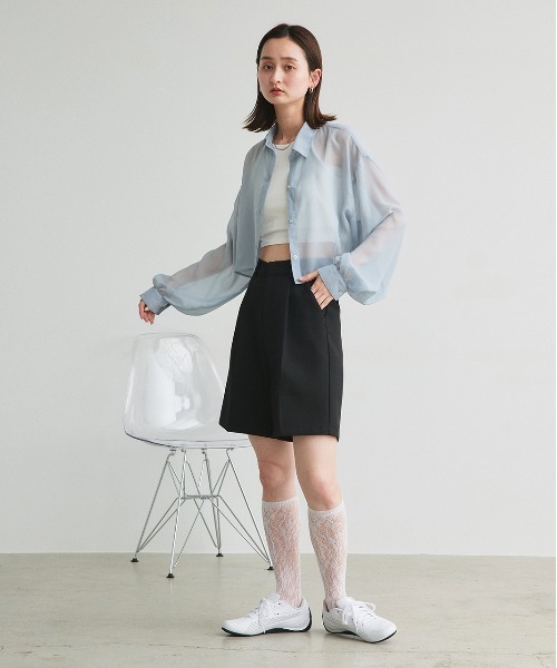 ad thie(アドティエ)の「シアーショート丈シャツ(シャツ/ブラウス・レディース・ライトグレー/ピンク/ブルー/ブラック/ライトブルー/ライトピンク/オフホワイト・FREE)」の13枚目の写真