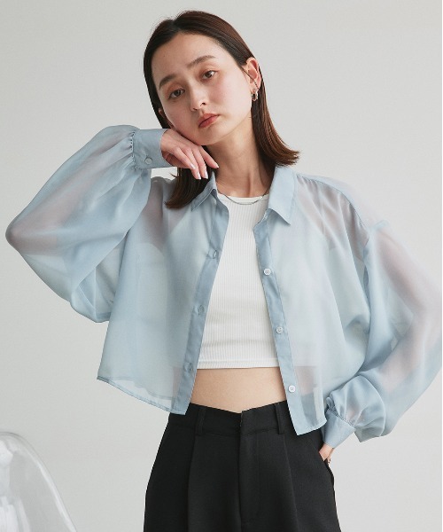 ad thie(アドティエ)の「シアーショート丈シャツ(シャツ/ブラウス・レディース・ライトグレー/ピンク/ブルー/ブラック/ライトブルー/ライトピンク/オフホワイト・FREE)」の16枚目の写真