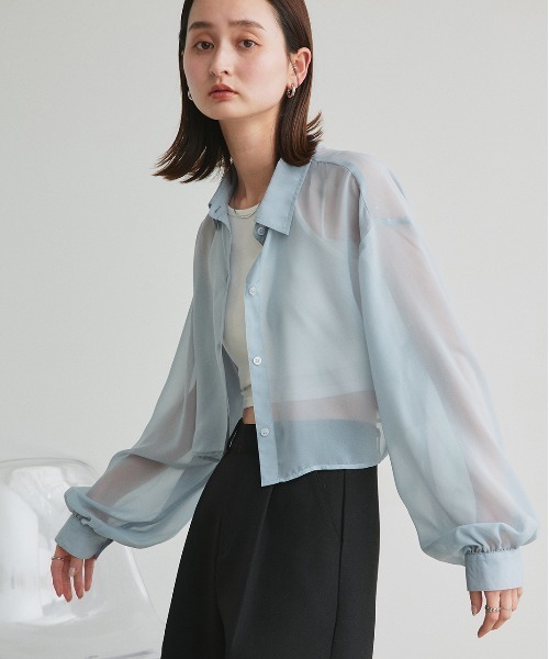 ad thie(アドティエ)の「シアーショート丈シャツ(シャツ/ブラウス・レディース・ライトグレー/ピンク/ブルー/ブラック/ライトブルー/ライトピンク/オフホワイト・FREE)」の17枚目の写真