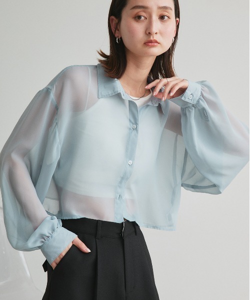 ad thie(アドティエ)の「シアーショート丈シャツ(シャツ/ブラウス・レディース・ライトグレー/ピンク/ブルー/ブラック/ライトブルー/ライトピンク/オフホワイト・FREE)」の18枚目の写真