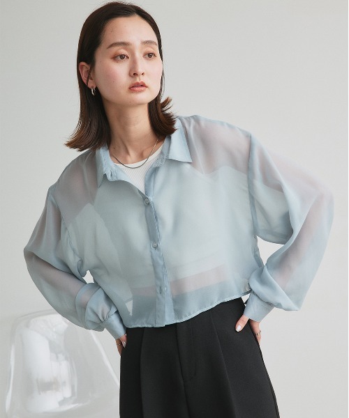 ad thie(アドティエ)の「シアーショート丈シャツ(シャツ/ブラウス・レディース・ライトグレー/ピンク/ブルー/ブラック/ライトブルー/ライトピンク/オフホワイト・FREE)」の19枚目の写真