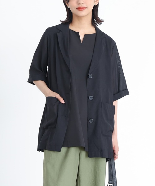 n'OrLABEL(ノアールレーベル)の「変形フレアノースリーブカットソー(Tシャツ/カットソー・レディース・ブルー/オフホワイト/ブラック・2/1)」の13枚目の写真