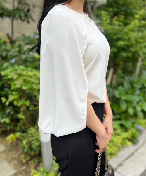 MODE ROBE(モードローブ)の「ケープマントノースリーブトップス(Tシャツ/カットソー・レディース・ホワイト/ブラック・FREE)」の11枚目の写真