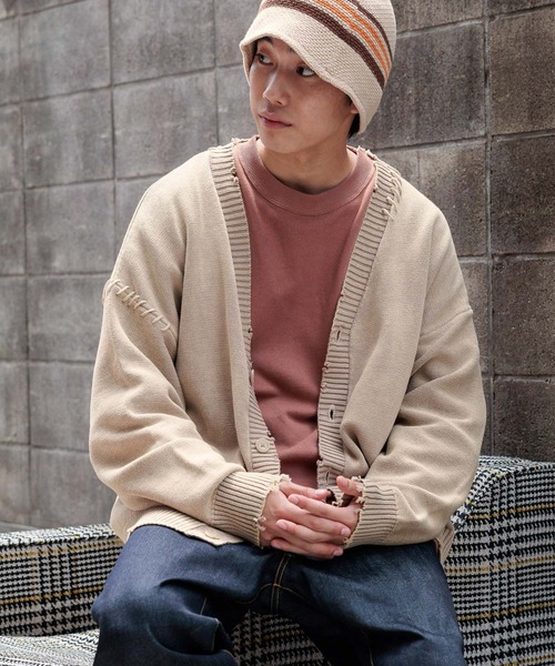NVRFRGT ダメージニットカーディガン NVRFRGT / RAW WOOL DAMAGED CARDIGAN-ECRU | AVET