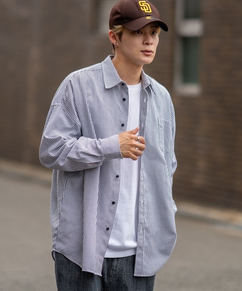 improves（インプローブス）の「無地・ストライプ 長袖シャツ（シャツ/ブラウス・メンズ・カーキ/ネイビー系/ホワイト/チャコール/ブルー系/ブラック系・MEDIUM/LARGE/X-LARGE）」の3枚目の写真