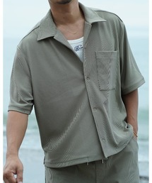 ユニセックス re:room Reroom リルーム ヒッコリービッグシャツ Re:room】SEERSUCKER STRIPE SHORT LENGTH SHIRTS［RES100