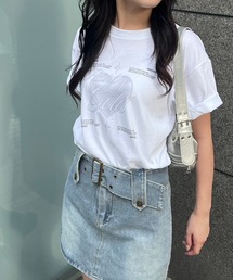メタリックハートプリントデザイン半袖Tシャツ