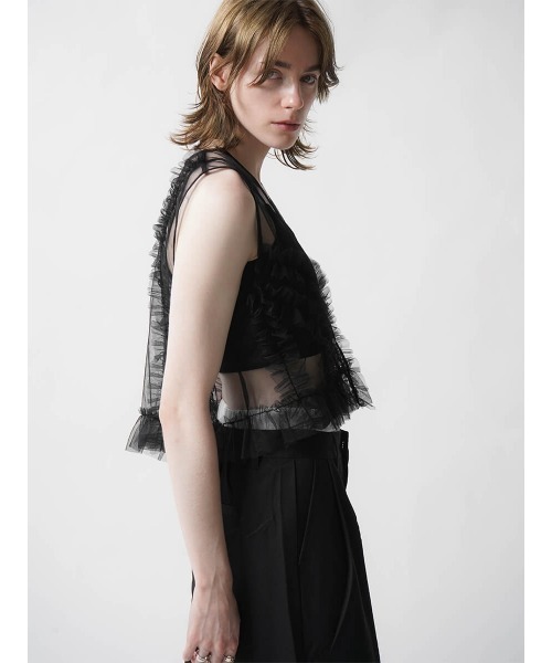 TULLE VEST LAYERED TOPS ブラック1 新品 セール】FRILL TULLE LAYERED VEST（ベスト）｜:ETHROF