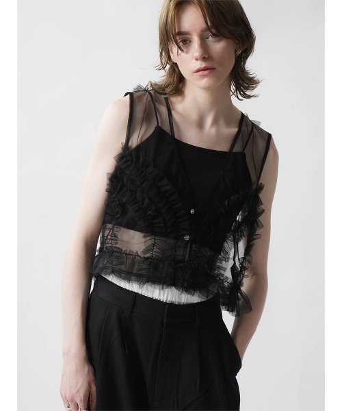 セール】FRILL TULLE LAYERED VEST（ベスト）｜:ETHROF