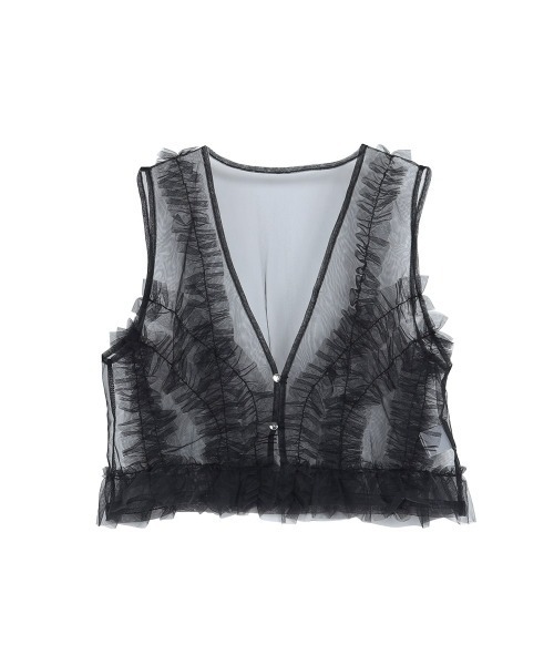 TULLE VEST LAYERED TOPS ブラック1 新品 on-repeat-tulle-shoulder-vest-