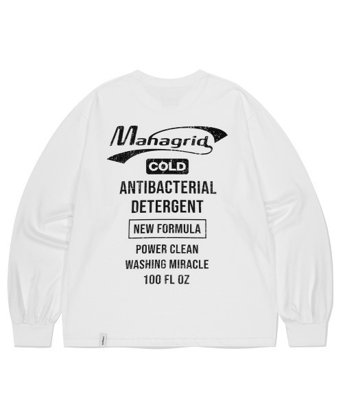 MAHAGRID(マハグリッド)の「『mahagrid/マハグリッド』 DETERGENT LOGO LS TEE/ディタージェントロゴ長袖Tシャツ(Tシャツ/カットソー・レディース・ホワイト/ブラック・L/M)」の1枚目の写真