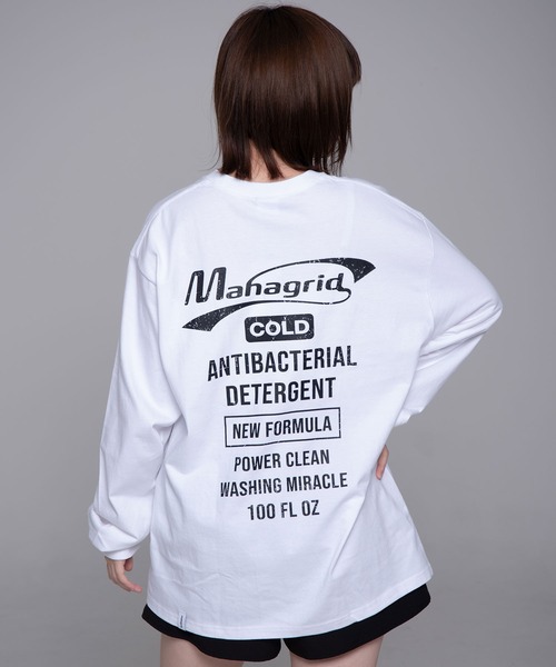 MAHAGRID(マハグリッド)の「『mahagrid/マハグリッド』 DETERGENT LOGO LS TEE/ディタージェントロゴ長袖Tシャツ(Tシャツ/カットソー・レディース・ホワイト/ブラック・L/M)」の3枚目の写真