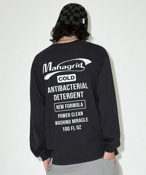 MAHAGRID(マハグリッド)の「『mahagrid/マハグリッド』 DETERGENT LOGO LS TEE/ディタージェントロゴ長袖Tシャツ(Tシャツ/カットソー・レディース・ホワイト/ブラック・L/M)」の4枚目の写真