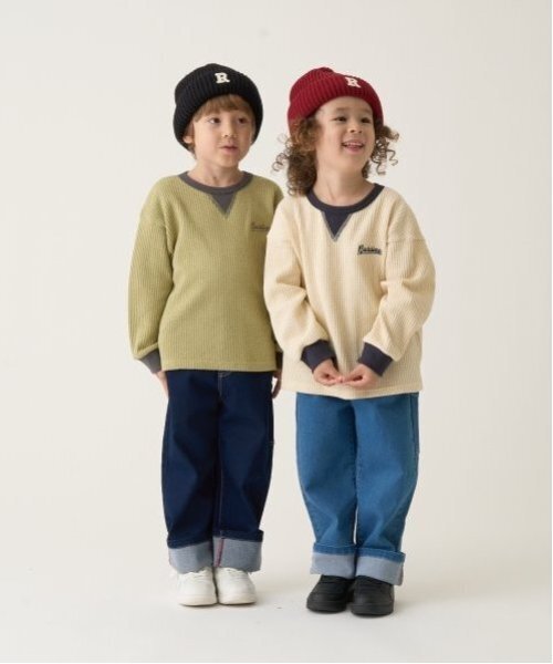 b・ROOM(ビールーム)の「【ふわふワッフル】バイカラートップス(Tシャツ/カットソー・キッズ・ライトカーキ/アイボリー/ブルーグレー/トップグレー・100cm/110cm/120cm/130cm/140cm/150cm)」の18枚目の写真