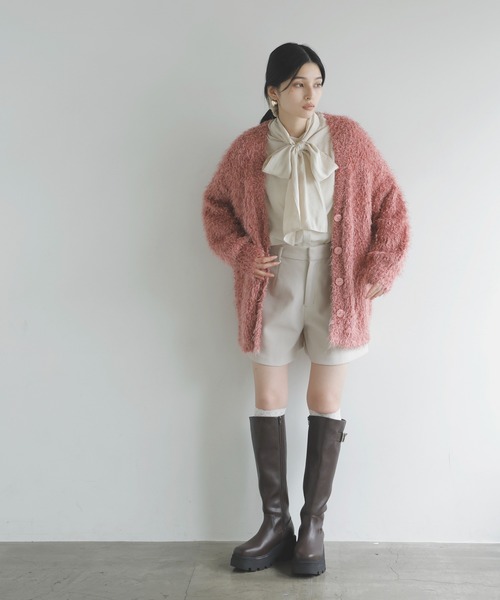 VIS（ビス）の「【選べる着丈】ポコポコヤーンVネックカーディガン（カーディガン/ボレロ・レディース・チャコールグレー/ベージュ/キナリ/ピンク系その他2・FREE/FS）」の4枚目の写真