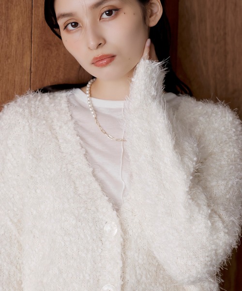 VIS（ビス）の「【選べる着丈】ポコポコヤーンVネックカーディガン（カーディガン/ボレロ・レディース・チャコールグレー/ベージュ/キナリ/ピンク系その他2・FREE/FS）」の8枚目の写真