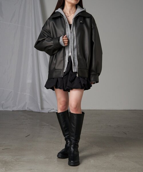 RAY CASSIN（レイカズン）の「【着回し力抜群！】ニットフードダブルジップブルゾン（パーカー・レディース・アイボリー/グレー系その他2/ブラウン・FREE）」の12枚目の写真