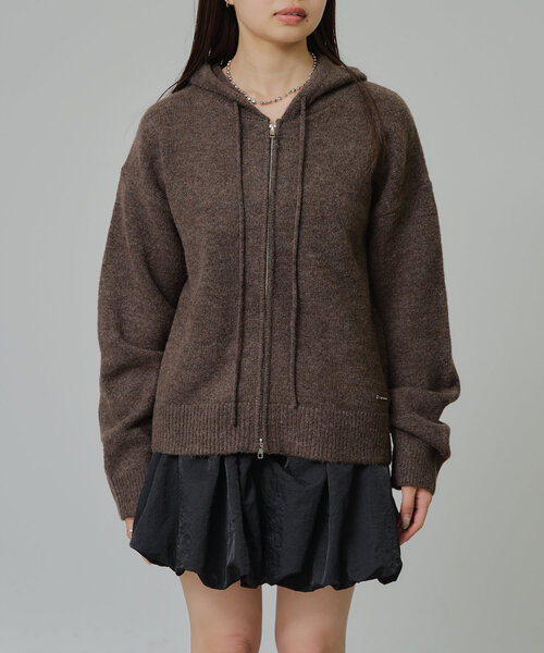 RAY CASSIN（レイカズン）の「【着回し力抜群！】ニットフードダブルジップブルゾン（パーカー・レディース・アイボリー/グレー系その他2/ブラウン・FREE）」の14枚目の写真