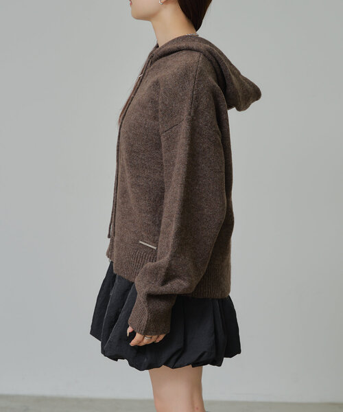 RAY CASSIN（レイカズン）の「【着回し力抜群！】ニットフードダブルジップブルゾン（パーカー・レディース・アイボリー/グレー系その他2/ブラウン・FREE）」の15枚目の写真