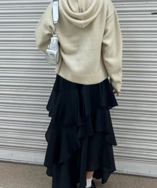 RAY CASSIN（レイカズン）の「【着回し力抜群！】ニットフードダブルジップブルゾン（パーカー・レディース・アイボリー/グレー系その他2/ブラウン・FREE）」の6枚目の写真