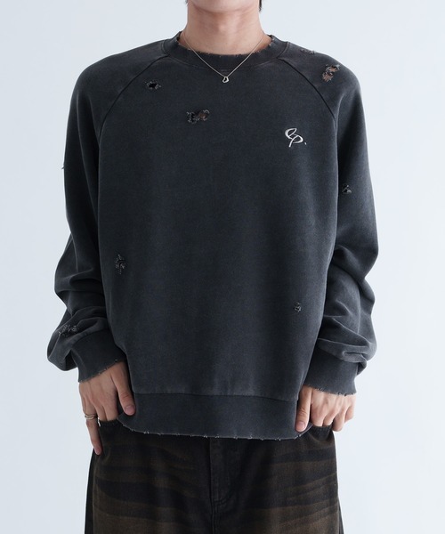 EPNK（イーピーエヌケー）の「【EPNK】Damage pigment sweat shirt / ダメージピグメントスウェット（スウェット・メンズ・ブラック/ネイビー・SMALL/MEDIUM/LARGE）」の2枚目の写真
