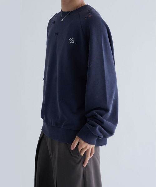 BRILL　5部袖ダメージ加工スウェット EPNK】Damage pigment sweat shirt / ダメージピグメント