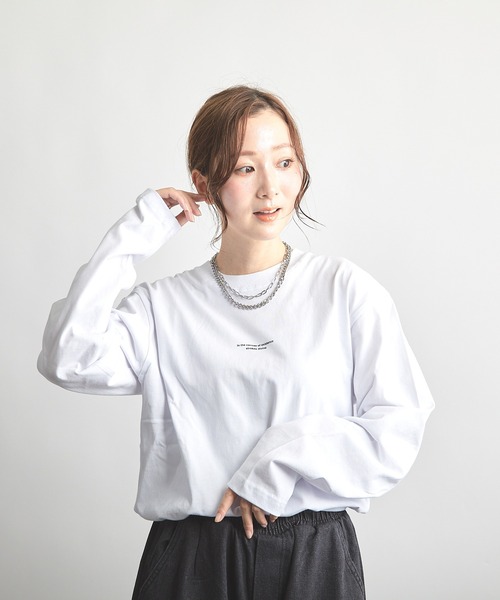 B'day(ビーデイ)の「ヘヴィウェイト天竺 プリント 長袖 クルーネック(Tシャツ/カットソー・レディース・ブラック/サックスブルー/ホワイト・LARGE/MEDIUM)」の7枚目の写真