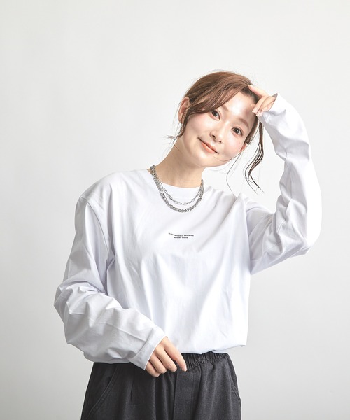 B'day(ビーデイ)の「ヘヴィウェイト天竺 プリント 長袖 クルーネック(Tシャツ/カットソー・レディース・ブラック/サックスブルー/ホワイト・LARGE/MEDIUM)」の8枚目の写真