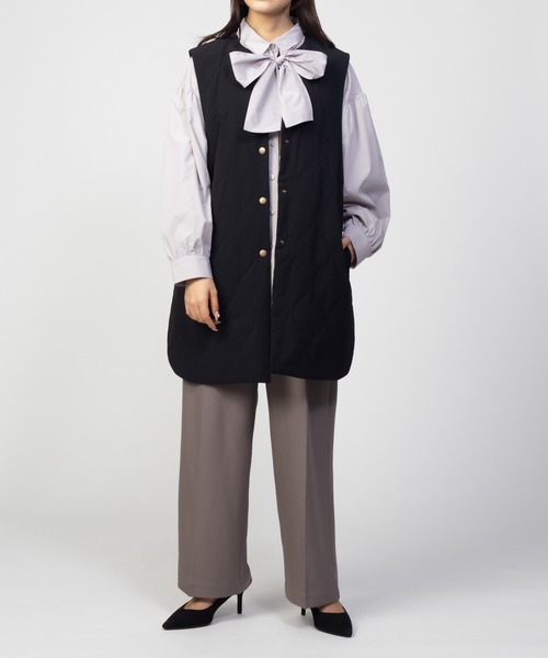 HusHusH（ハッシュアッシュ）の「HusHusH キルトベスト 軽アウター（ノーカラーコート・レディース・キャメル/ブラック・M/L）」の3枚目の写真