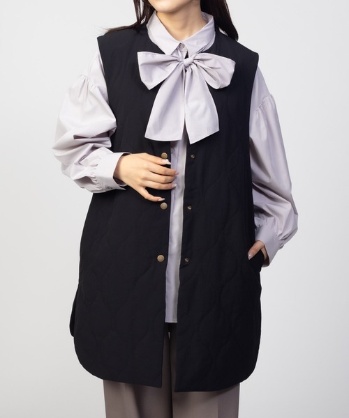 HusHusH（ハッシュアッシュ）の「HusHusH キルトベスト 軽アウター（ノーカラーコート・レディース・キャメル/ブラック・M/L）」の6枚目の写真