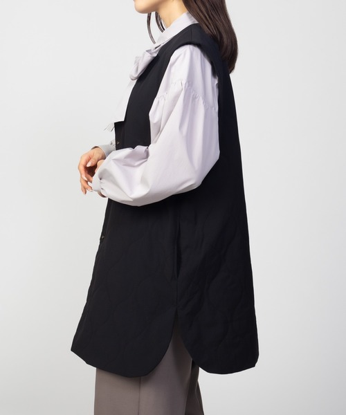 HusHusH（ハッシュアッシュ）の「HusHusH キルトベスト 軽アウター（ノーカラーコート・レディース・キャメル/ブラック・M/L）」の7枚目の写真