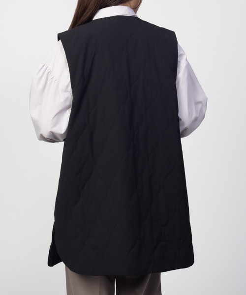 HusHusH（ハッシュアッシュ）の「HusHusH キルトベスト 軽アウター（ノーカラーコート・レディース・キャメル/ブラック・M/L）」の8枚目の写真