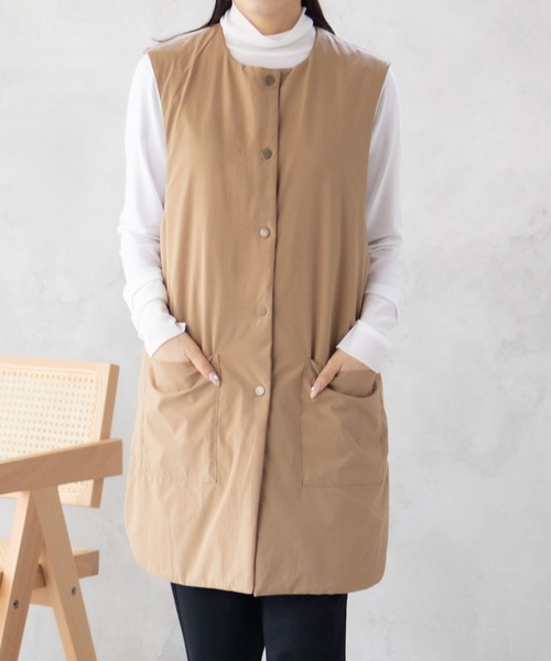 HusHusH（ハッシュアッシュ）の「HusHusH キルトベスト 軽アウター（ノーカラーコート・レディース・キャメル/ブラック・M/L）」の14枚目の写真