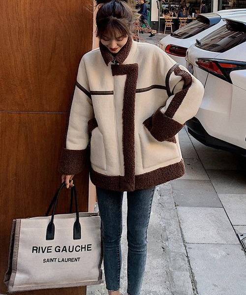 THISIS（ディスイズ）の「配色フェイクムートンボアジャケット（ムートンコート・レディース・ブラウン/ブラック・MEDIUM/LARGE）」の15枚目の写真