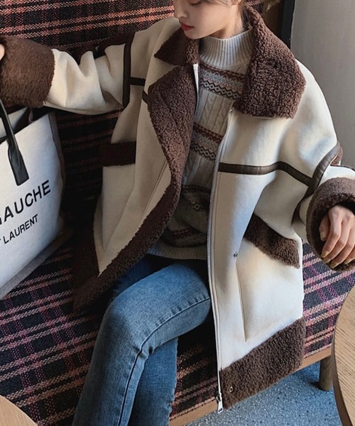 THISIS（ディスイズ）の「配色フェイクムートンボアジャケット（ムートンコート・レディース・ブラウン/ブラック・MEDIUM/LARGE）」の17枚目の写真