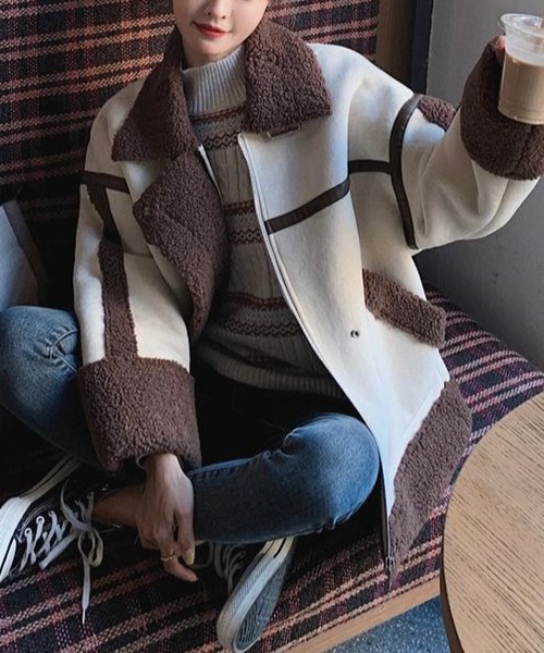 THISIS（ディスイズ）の「配色フェイクムートンボアジャケット（ムートンコート・レディース・ブラウン/ブラック・MEDIUM/LARGE）」の16枚目の写真