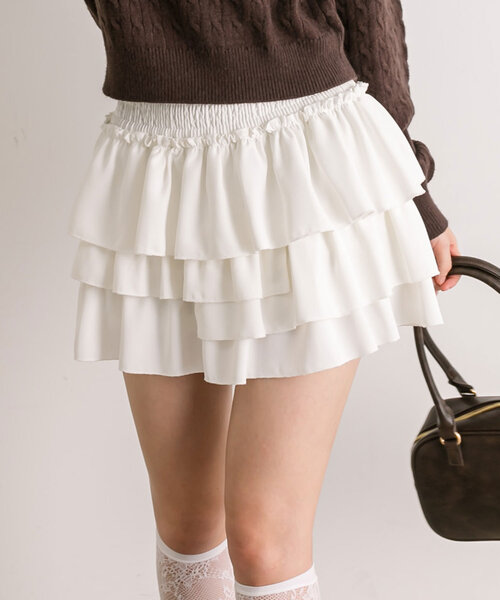 OLIVE des OLIVE（オリーブデオリーブ）の「フリルミニティアードスカート（スカート・レディース・オフホワイト/チェック/チャコールグレー/グレイッシュベージュ・FREE）」の8枚目の写真