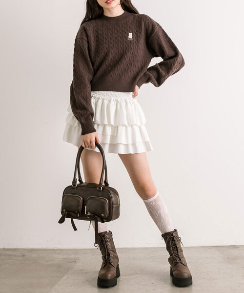 OLIVE des OLIVE（オリーブデオリーブ）の「フリルミニティアードスカート（スカート・レディース・オフホワイト/チェック/チャコールグレー/グレイッシュベージュ・FREE）」の9枚目の写真