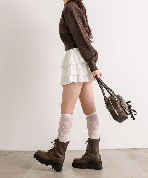 OLIVE des OLIVE（オリーブデオリーブ）の「フリルミニティアードスカート（スカート・レディース・オフホワイト/チェック/チャコールグレー/グレイッシュベージュ・FREE）」の10枚目の写真