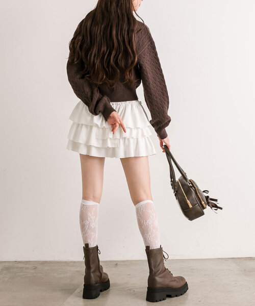 OLIVE des OLIVE（オリーブデオリーブ）の「フリルミニティアードスカート（スカート・レディース・オフホワイト/チェック/チャコールグレー/グレイッシュベージュ・FREE）」の11枚目の写真