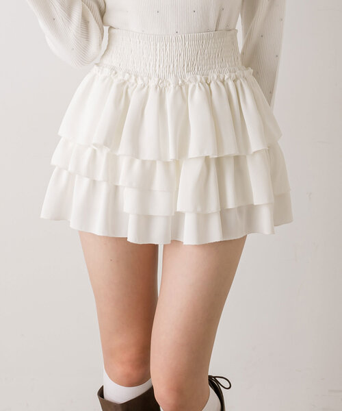 OLIVE des OLIVE（オリーブデオリーブ）の「フリルミニティアードスカート（スカート・レディース・オフホワイト/チェック/チャコールグレー/グレイッシュベージュ・FREE）」の12枚目の写真