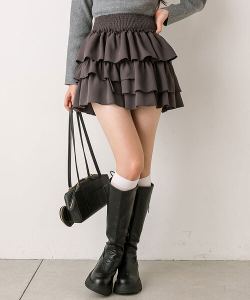 OLIVE des OLIVE（オリーブデオリーブ）の「フリルミニティアードスカート（スカート・レディース・オフホワイト/チェック/チャコールグレー/グレイッシュベージュ・FREE）」の14枚目の写真