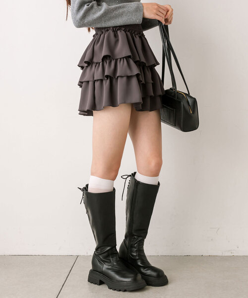 OLIVE des OLIVE（オリーブデオリーブ）の「フリルミニティアードスカート（スカート・レディース・オフホワイト/チェック/チャコールグレー/グレイッシュベージュ・FREE）」の15枚目の写真