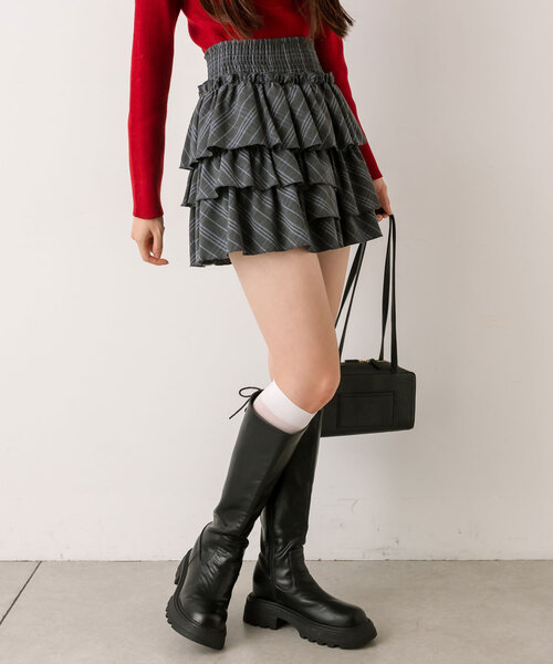 OLIVE des OLIVE（オリーブデオリーブ）の「フリルミニティアードスカート（スカート・レディース・オフホワイト/チェック/チャコールグレー/グレイッシュベージュ・FREE）」の18枚目の写真