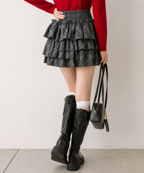 OLIVE des OLIVE（オリーブデオリーブ）の「フリルミニティアードスカート（スカート・レディース・オフホワイト/チェック/チャコールグレー/グレイッシュベージュ・FREE）」の19枚目の写真