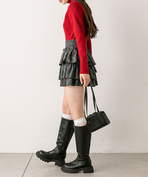 OLIVE des OLIVE（オリーブデオリーブ）の「フリルミニティアードスカート（スカート・レディース・オフホワイト/チェック/チャコールグレー/グレイッシュベージュ・FREE）」の21枚目の写真