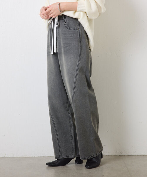 COLLAGE GALLARDAGALANTE（コラージュガリャルダガランテ）の「Q.anos/ドロストデニム/WEB限定サイズ展開（デニムパンツ・レディース・ブラック/ブルー・0/TM/1）」の11枚目の写真