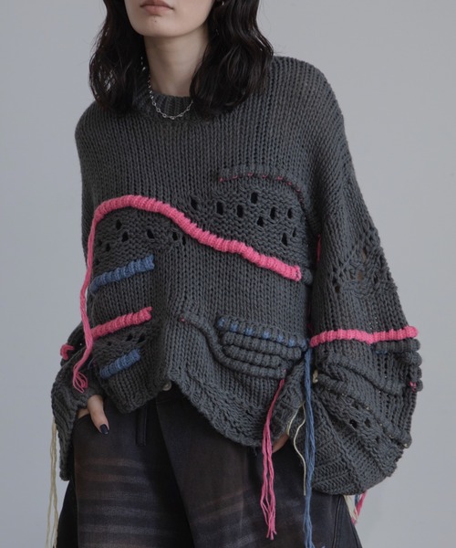 ランダム配色ハンドステッチオーバーニット/新色追加（ニット